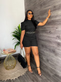 Round neck waist cinching jumpsuit