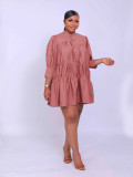 Half high neck solid color loose short dress