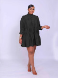Half high neck solid color loose short dress