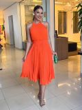 Sleeveless chiffon pleated waist dress