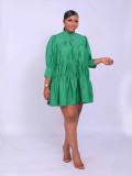 Half high neck solid color loose short dress