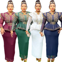 Heavy industry hot stamping top+half skirt two-piece set Heavy industry hot stamping top+half skirt two-piece set