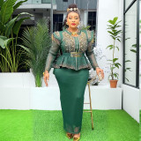 Heavy industry hot stamping top+half skirt two-piece set