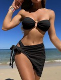 Texture fabric strapless three piece swimsuit swimsuit bikini