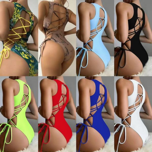 Back hollow strap one-piece swimsuit bikini