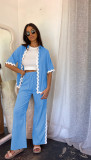 Single breasted lace patchwork pants shirt jacket