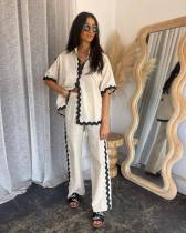 Single breasted lace patchwork pants shirt jacket