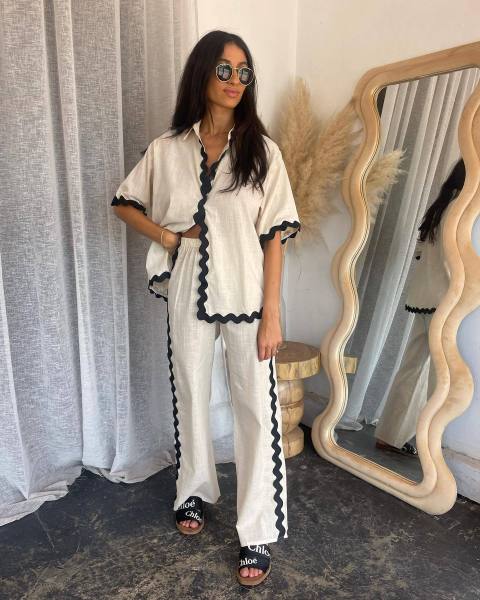 Single breasted lace patchwork pants shirt jacket