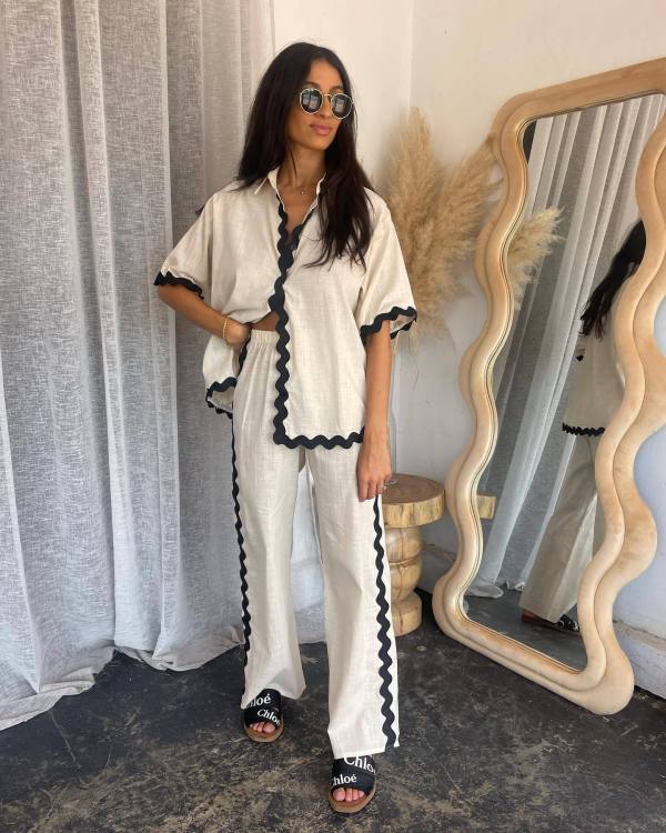 Single breasted lace patchwork pants shirt jacket