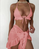 Mesh skirt pleated swimsuit bikini