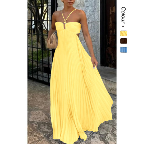 Solid color strapless pleated sleeveless camisole dress