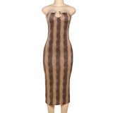 Sleeveless strapless tight printed hip hugging long skirt