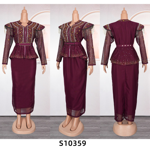 Heavy industry hot stamping top+half skirt two-piece set