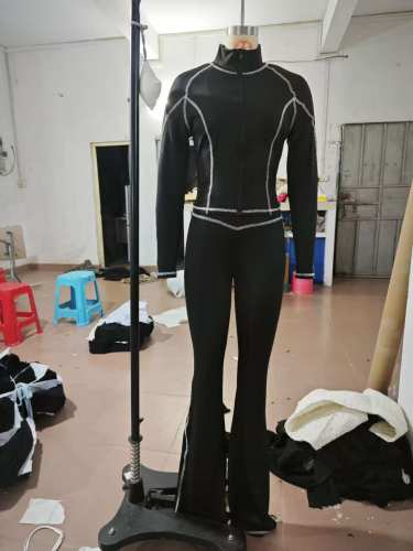 Zipper long sleeved fitness yoga set