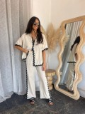 Single breasted lace patchwork pants shirt jacket
