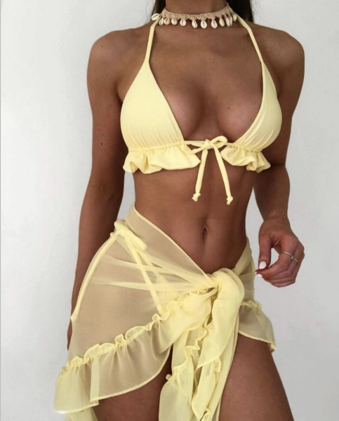 Mesh skirt pleated swimsuit bikini