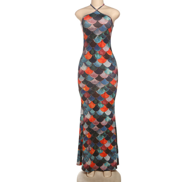 Colorful plaid printed bag hip suspender long skirt