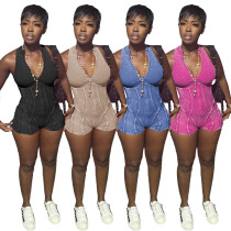 Zipper stir fried and washed used jumpsuit