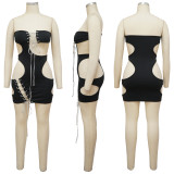 Sleeveless Strap Irregular Solid Color Dress