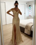 Strap sequin slit dress, loose party dress