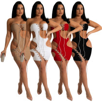 Sleeveless Strap Irregular Solid Color Dress