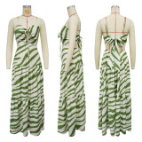 Strap up large swing long printed suspender dress