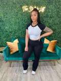 Color blocking short sleeved T-shirt long pants two-piece set
