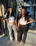 Color blocking short sleeved T-shirt long pants two-piece set