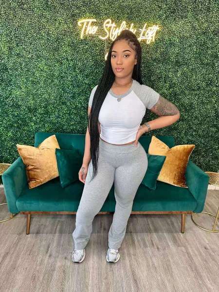 Color blocking short sleeved T-shirt long pants two-piece set