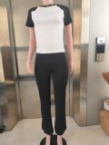 Color blocking short sleeved T-shirt long pants two-piece set