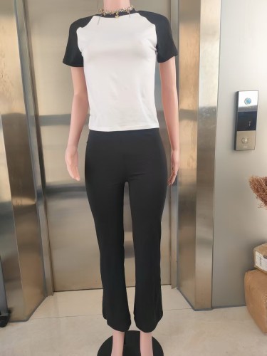 Color blocking short sleeved T-shirt long pants two-piece set