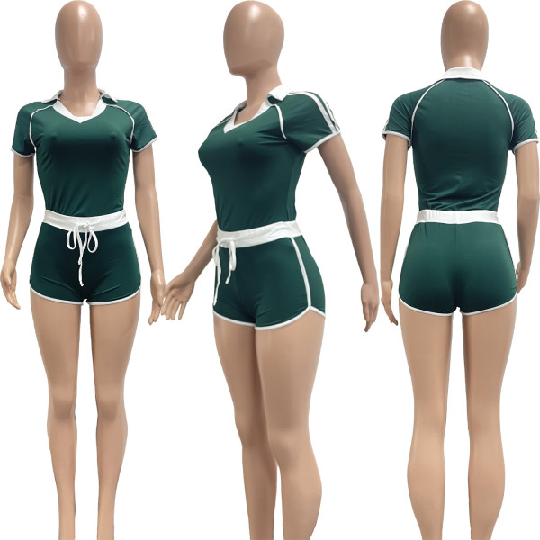 Sports high stretch yoga fabric pressure strip V-neck two-piece set