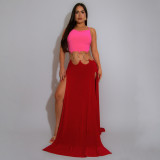 Solid color backless high slit contrasting dress