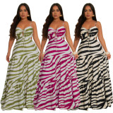 Strap up large swing long printed suspender dress