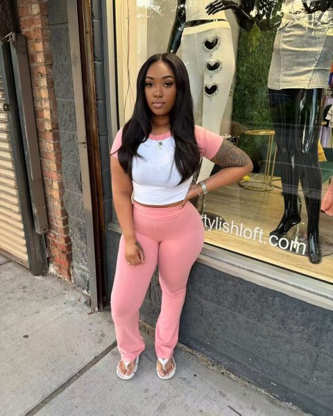 Color blocking short sleeved T-shirt long pants two-piece set