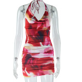 Fashionable Printed Dress, Sexy Backless Bodyress JD300371