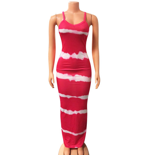 Women's tight fitting sleeveless printed suspender dress