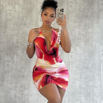 Fashionable Printed Dress, Sexy Backless Bodyress JD300371