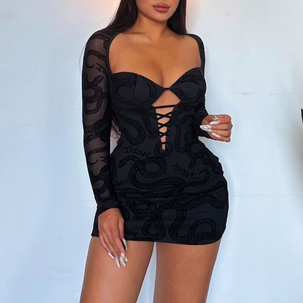 Long sleeved hip hugging short skirt, plush lace see through dress