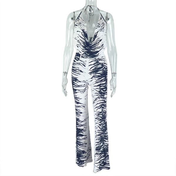Zebra print loose wide leg pants set