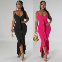 V-neck camisole tassel irregular dress