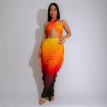 Gradient printing set with exposed navel folds, two-piece set Gradient printing set with exposed navel folds, two-piece set