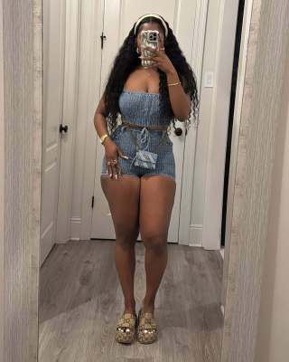 Strapless slim fit elastic denim two-piece set