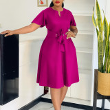 Strap short sleeved plus size dress