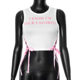 Color blocking letter printed strap vest top