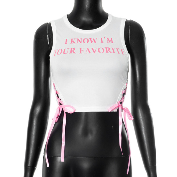 Color blocking letter printed strap vest top
