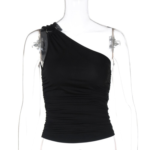Single shoulder slanted neck vest top