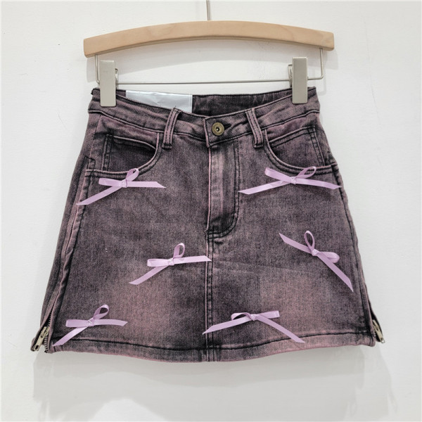 Bow tie denim skirt elastic A-line short skirt
