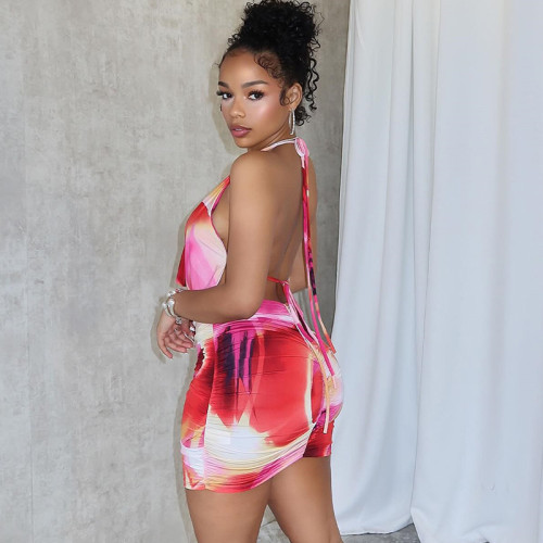 Fashionable Printed Dress, Sexy Backless Bodyress JD300371