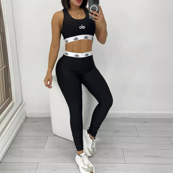 Embroidered Alphabet Yoga Exercise Two Piece Set